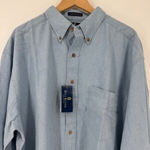 Bill Blass Premium Mens XL Long Sleeve Button Up Shirt 100% Cotton Blue Chambray
